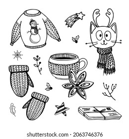 Christmas doodles set with elements for holidays design 