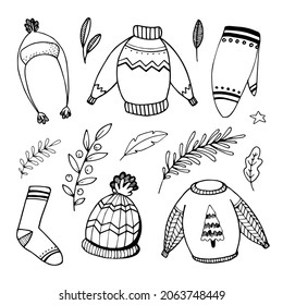 Christmas doodles set with elements for holidays design 