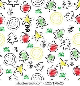 christmas doodling seamless vector pattern