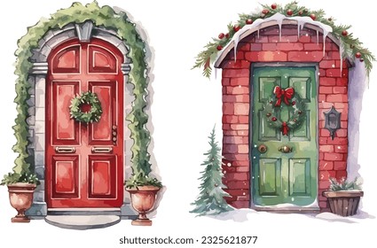 Clipart de la puerta de Navidad, ilustración vectorial aislada.