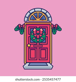 Christmas door decoration digital hand drawing