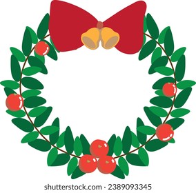 Christmas door wreath designs set. Fir branch circles with Xmas decor, ornaments, ribbon, bell, Holly, Mistletoe for winter holiday decoration. Flat vector illustrations isolated on white background