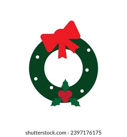 Christmas door wreath vector illustration. Christmas decoration