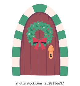 Christmas doors decorated with Christmas decor. On a white background