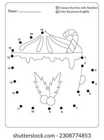 Libro de actividades de Punto a Punto de Navidad, páginas de color de Navidad, vector, ilustración, negro y blanco