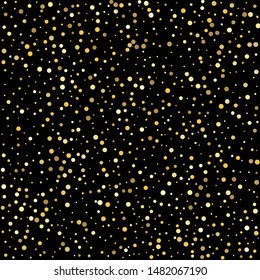 Christmas dots background vector, flying gold sparkles confetti. Falling golden dot abstract decoration for party, birthday celebrate, anniversary or event, festive.
