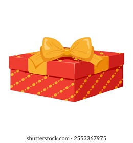 Christmas dotted red gift box with golden big bow