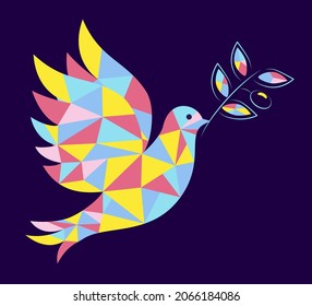 Christmas Dove Pigeone in festive colors Merry Christmas and Happy New Year folk art web banner bird illustration Peace Dove with branch Merry Christmas and winter holidays greeting card design