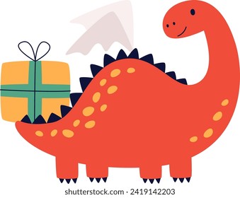 Christmas Dragon With Present Vector Illustration