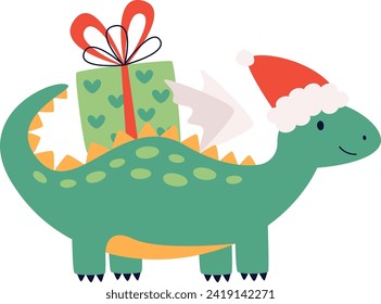 Christmas Dragon With Present Vector Illustration