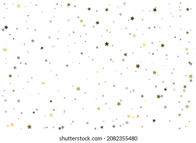 Christmas drawing with gold and silver stars. Silver and gold  star Celebration Confetti. Celebration Confetti, Falling abstract decoration for party, birthday, anniversary or event. Festive decor. 