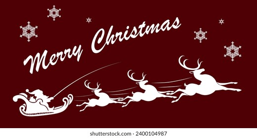 Christmas  drawing, Santa Claus rides in a sleigh with reindeer.