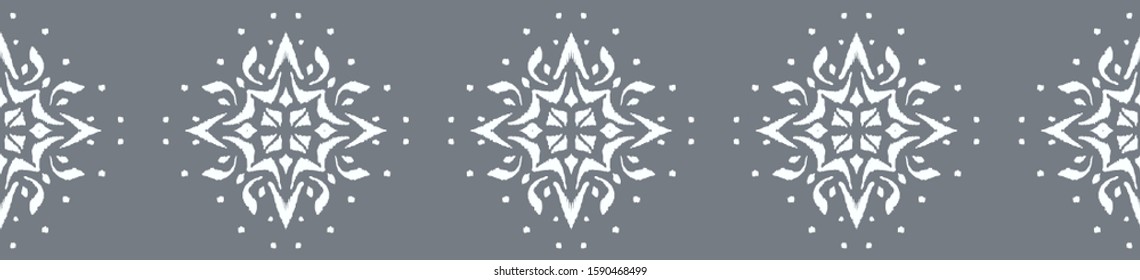 Christmas drawing with snowflakes. The Nordic style. Folk print with flakes. Scandinavian, Portuguese ornament. Spanish porcelain. Oriental damask. Ethnic motif. Ikat geometric folklore background. 