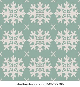 Christmas drawing with snowflakes. The Nordic style. Folk print with flakes. Scandinavian, Portuguese ornament. Spanish porcelain. Oriental damask. Ethnic motif. Ikat geometric folklore background. 