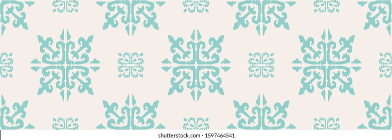 Christmas drawing with snowflakes. The Nordic style. Folk print with flakes. Scandinavian, Portuguese ornament. Spanish porcelain. Oriental damask. Ethnic motif. Ikat geometric folklore background. 