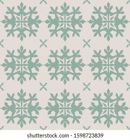 Christmas drawing with snowflakes. The Nordic style. Folk print with flakes. Scandinavian, Portuguese ornament. Spanish porcelain. Oriental damask. Ethnic motif. Ikat geometric folklore background. 