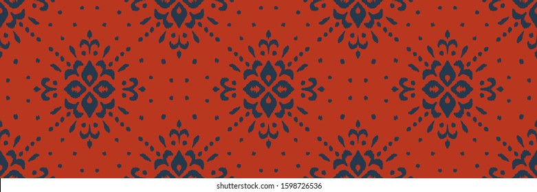 Christmas drawing with snowflakes. The Nordic style. Folk print with flakes. Scandinavian, Portuguese ornament. Spanish porcelain. Oriental damask. Ethnic motif. Ikat geometric folklore background. 