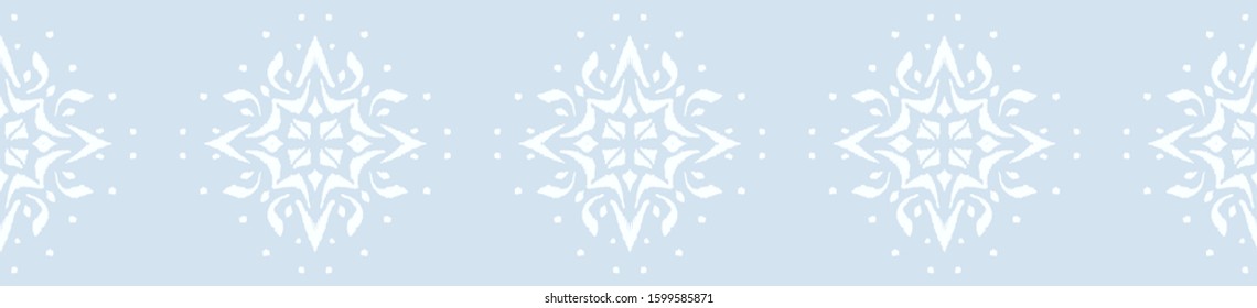 Christmas drawing with snowflakes. The Nordic style. Folk print with flakes. Scandinavian, Portuguese ornament. Spanish porcelain. Oriental damask. Ethnic motif. Ikat geometric folklore background. 