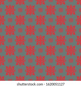 Christmas drawing with snowflakes. The Nordic style. Folk print with flakes. Scandinavian, Portuguese ornament. Spanish porcelain. Oriental damask. Ethnic motif. Ikat geometric folklore background. 