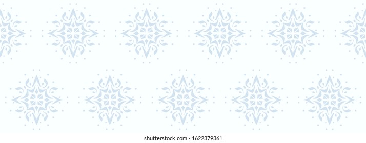 Christmas drawing with snowflakes. The Nordic style. Folk print with flakes. Scandinavian, Portuguese ornament. Spanish porcelain. Oriental damask. Ethnic motif. Ikat geometric folklore background. 