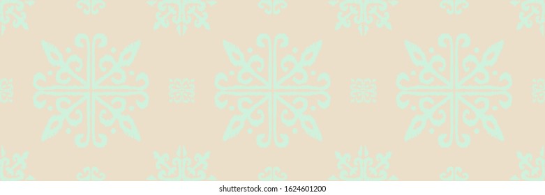Christmas drawing with snowflakes. The Nordic style. Folk print with flakes. Scandinavian, Portuguese ornament. Spanish porcelain. Oriental damask. Ethnic motif. Ikat geometric folklore background. 