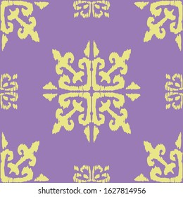 Christmas drawing with snowflakes. The Nordic style. Folk print with flakes. Scandinavian, Portuguese ornament. Spanish porcelain. Oriental damask. Ethnic motif. Ikat geometric folklore background. 