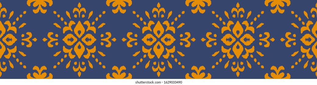 Christmas drawing with snowflakes. The Nordic style. Folk print with flakes. Scandinavian, Portuguese ornament. Spanish porcelain. Oriental damask. Ethnic motif. Ikat geometric folklore background. 