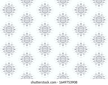 Christmas drawing with snowflakes. The Nordic style. Folk print with flakes. Scandinavian, Portuguese ornament. Spanish porcelain. Oriental damask. Ethnic motif. Ikat geometric folklore background. 