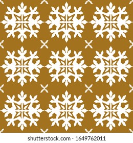 Christmas drawing with snowflakes. The Nordic style. Folk print with flakes. Scandinavian, Portuguese ornament. Spanish porcelain. Oriental damask. Ethnic motif. Ikat geometric folklore background. 