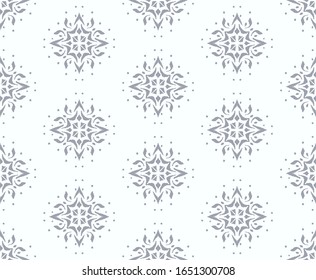 Christmas drawing with snowflakes. The Nordic style. Folk print with flakes. Scandinavian, Portuguese ornament. Spanish porcelain. Oriental damask. Ethnic motif. Ikat geometric folklore background. 