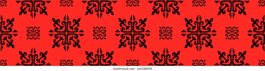 Christmas drawing with snowflakes. The Nordic style. Folk print with flakes. Scandinavian, Portuguese ornament. Spanish porcelain. Oriental damask. Ethnic motif. Ikat geometric folklore background. 