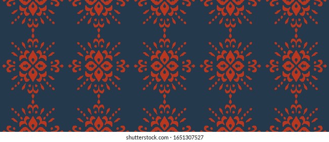 Christmas drawing with snowflakes. The Nordic style. Folk print with flakes. Scandinavian, Portuguese ornament. Spanish porcelain. Oriental damask. Ethnic motif. Ikat geometric folklore background. 