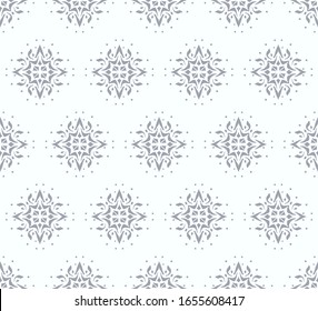 Christmas drawing with snowflakes. The Nordic style. Folk print with flakes. Scandinavian, Portuguese ornament. Spanish porcelain. Oriental damask. Ethnic motif. Ikat geometric folklore background. 