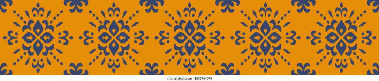 Christmas drawing with snowflakes. The Nordic style. Folk print with flakes. Scandinavian, Portuguese ornament. Spanish porcelain. Oriental damask. Ethnic motif. Ikat geometric folklore background. 
