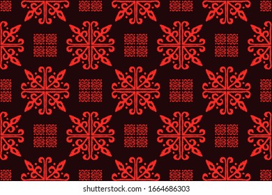 Christmas drawing with snowflakes. The Nordic style. Folk print with flakes. Scandinavian, Portuguese ornament. Spanish porcelain. Oriental damask. Ethnic motif. Ikat geometric folklore background. 