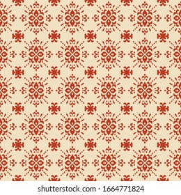 Christmas drawing with snowflakes. The Nordic style. Folk print with flakes. Scandinavian, Portuguese ornament. Spanish porcelain. Oriental damask. Ethnic motif. Ikat geometric folklore background. 