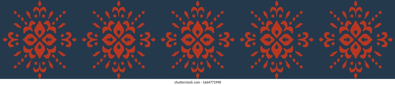 Christmas drawing with snowflakes. The Nordic style. Folk print with flakes. Scandinavian, Portuguese ornament. Spanish porcelain. Oriental damask. Ethnic motif. Ikat geometric folklore background. 