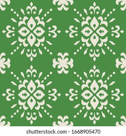 Christmas drawing with snowflakes. The Nordic style. Folk print with flakes. Scandinavian, Portuguese ornament. Spanish porcelain. Oriental damask. Ethnic motif. Ikat geometric folklore background. 