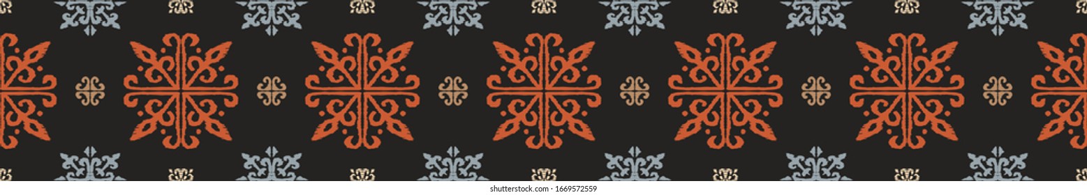 Christmas drawing with snowflakes. The Nordic style. Folk print with flakes. Scandinavian, Portuguese ornament. Spanish porcelain. Oriental damask. Ethnic motif. Ikat geometric folklore background. 