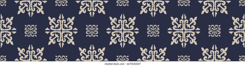Christmas drawing with snowflakes. The Nordic style. Folk print with flakes. Scandinavian, Portuguese ornament. Spanish porcelain. Oriental damask. Ethnic motif. Ikat geometric folklore background. 