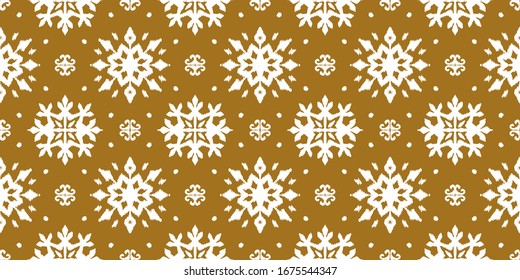 Christmas drawing with snowflakes. The Nordic style. Folk print with flakes. Scandinavian, Portuguese ornament. Spanish porcelain. Oriental damask. Ethnic motif. Ikat geometric folklore background. 