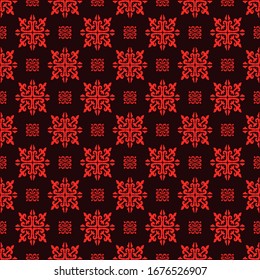 Christmas drawing with snowflakes. The Nordic style. Folk print with flakes. Scandinavian, Portuguese ornament. Spanish porcelain. Oriental damask. Ethnic motif. Ikat geometric folklore background. 