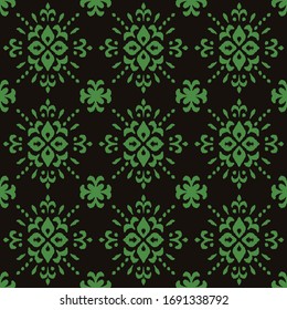 Christmas drawing with snowflakes. The Nordic style. Folk print with flakes. Scandinavian, Portuguese ornament. Spanish porcelain. Oriental damask. Ethnic motif. Ikat geometric folklore background. 