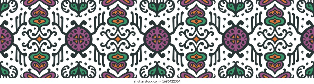 Christmas drawing with snowflakes. The Nordic style. Folk print with flakes. Scandinavian, Portuguese ornament. Spanish porcelain. Oriental damask. Ethnic motif. Ikat geometric folklore background. 