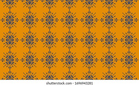 Christmas drawing with snowflakes. The Nordic style. Folk print with flakes. Scandinavian, Portuguese ornament. Spanish porcelain. Oriental damask. Ethnic motif. Ikat geometric folklore background. 