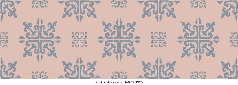 Christmas drawing with snowflakes. The Nordic style. Folk print with flakes. Scandinavian, Portuguese ornament. Spanish porcelain. Oriental damask. Ethnic motif. Ikat geometric folklore background. 