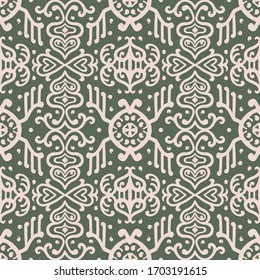 Christmas drawing with snowflakes. The Nordic style. Folk print with flakes. Scandinavian, Portuguese ornament. Spanish porcelain. Oriental damask. Ethnic motif. Ikat geometric folklore background. 