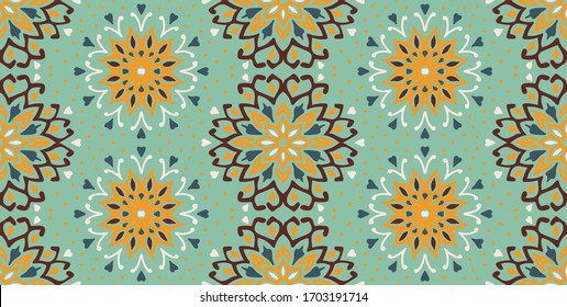 Christmas drawing with snowflakes. The Nordic style. Folk print with flakes. Scandinavian, Portuguese ornament. Spanish porcelain. Oriental damask. Ethnic motif. Ikat geometric folklore background. 