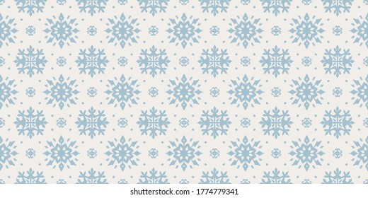 Christmas drawing with snowflakes. The Nordic style. Folk print with flakes. Scandinavian, Portuguese ornament. Spanish porcelain. Oriental damask. Ethnic motif. Ikat geometric folklore background. 