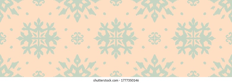 Christmas drawing with snowflakes. The Nordic style. Folk print with flakes. Scandinavian, Portuguese ornament. Spanish porcelain. Oriental damask. Ethnic motif. Ikat geometric folklore background. 